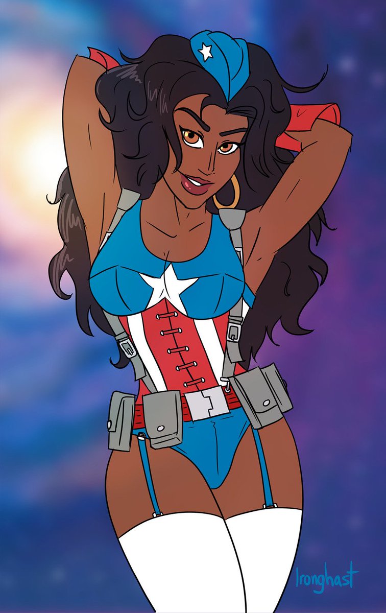 A request from a while back of America Chavez dressed as a Captain America showgirl; I did this one pretty quickly and was really happy with how it came out.
