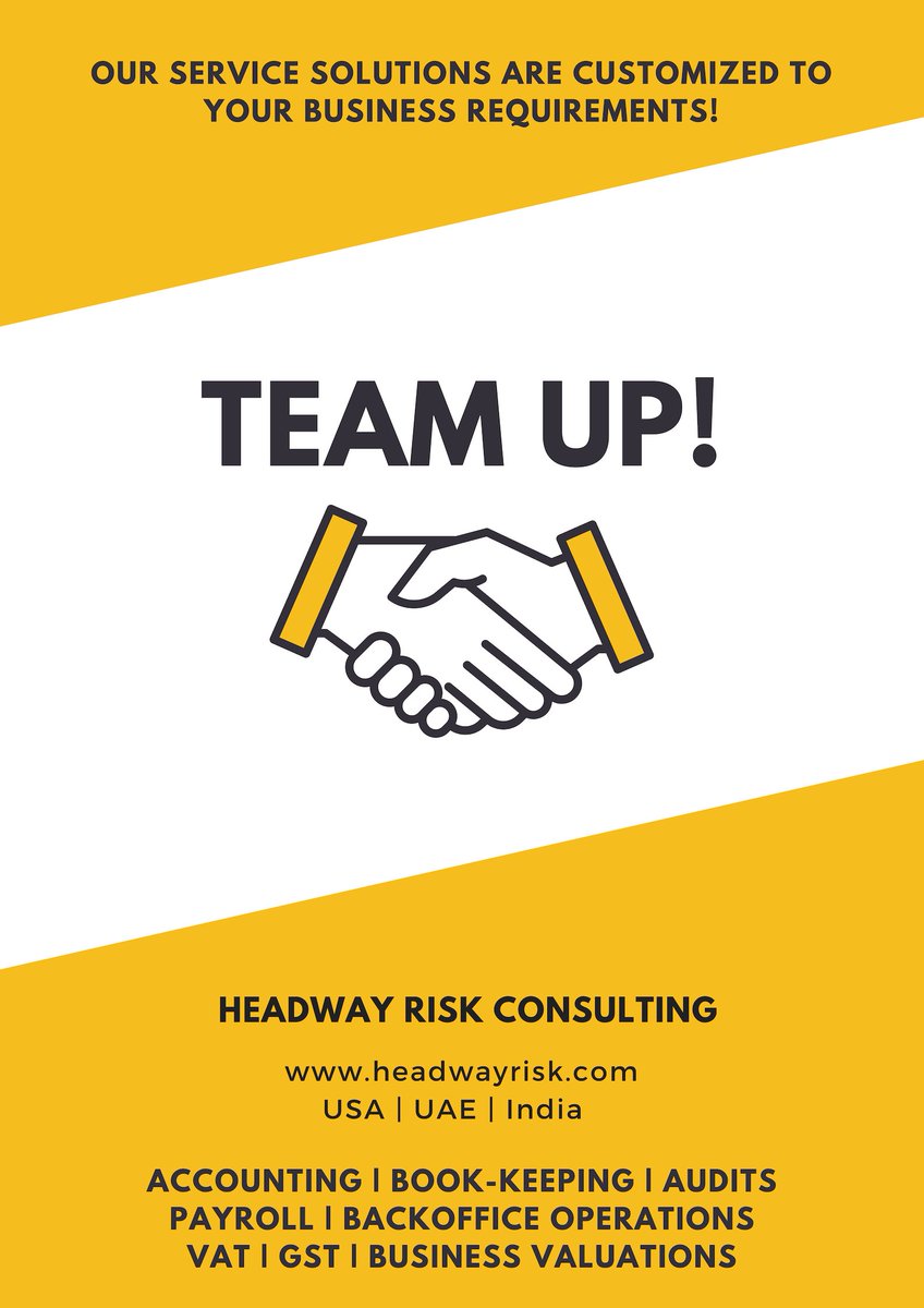 headwayrisk's tweet photo. Our delivery solutions r customized to ur business requirements. Visit our website and contact your nearest Headway Risk Consulting team to find out how we can support ur business.

#Accounting #Audit #Compliance #Outsourcing #Cosourcing #SOX #Fraud #Bookkeeping #USA #UAE #India https://t.co/Q5vxjcI53o