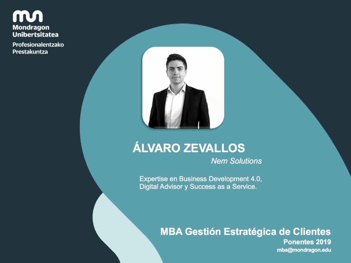 MBAMUni's tweet photo. @alvarozevallos responsable de desarrollo de negocios en @NEMsolutions #mbagestionestrategicadeclientes #ponentes2019 👉 https://t.co/1yE1hP6Rcr https://t.co/xFEq0U3YzJ