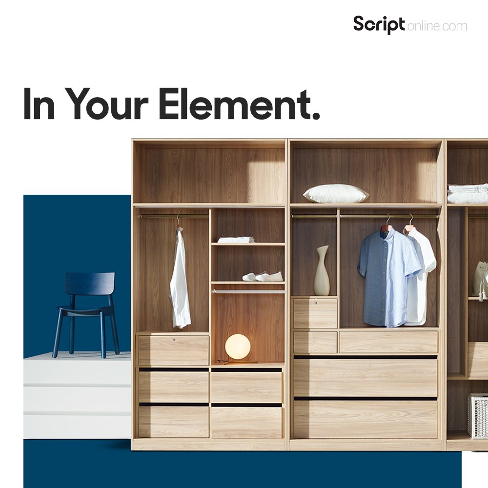 scriptonlineind's tweet image. The Element Wardrobe lets you attach extra side units, as your needs expand. You'll find many thought-through details inside that bring convenience: automatic inner lighting, laundry-ready storage and more. #ScriptYourSpace