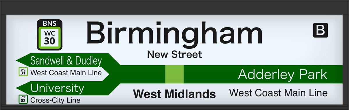 イギリス国鉄の未来 
〜Future of British Rail Privatization〜

Birmingham New Street Station
#WestMidlandsTrains

#JR東日本 風駅名標
(JR East-style station signs)

JR東日本系列の West Midlands Trains がJR東日本の一部になりました。 #などと

(@chichibugou)
(駅名はWikiから取ってます)