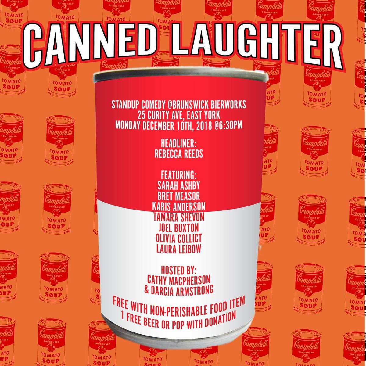Toronto! Bring a non-perishable food item to see this amazing lineup &amp; enjoy a complimentary beer. Black Sheep Comedy Stand Up <a href="/brunswickbier/">BrunswickBierworks</a> in support of Daily Bread Foodbank. eventbrite.ca/e/canned-laugh… @rebeccareeds <a href="/Smashby17/">Sarah Ashby</a> <a href="/JoelBuxton/">Joel Buxton</a> @mikepaynecomedy pic.x.com/1C1TrGbAOU