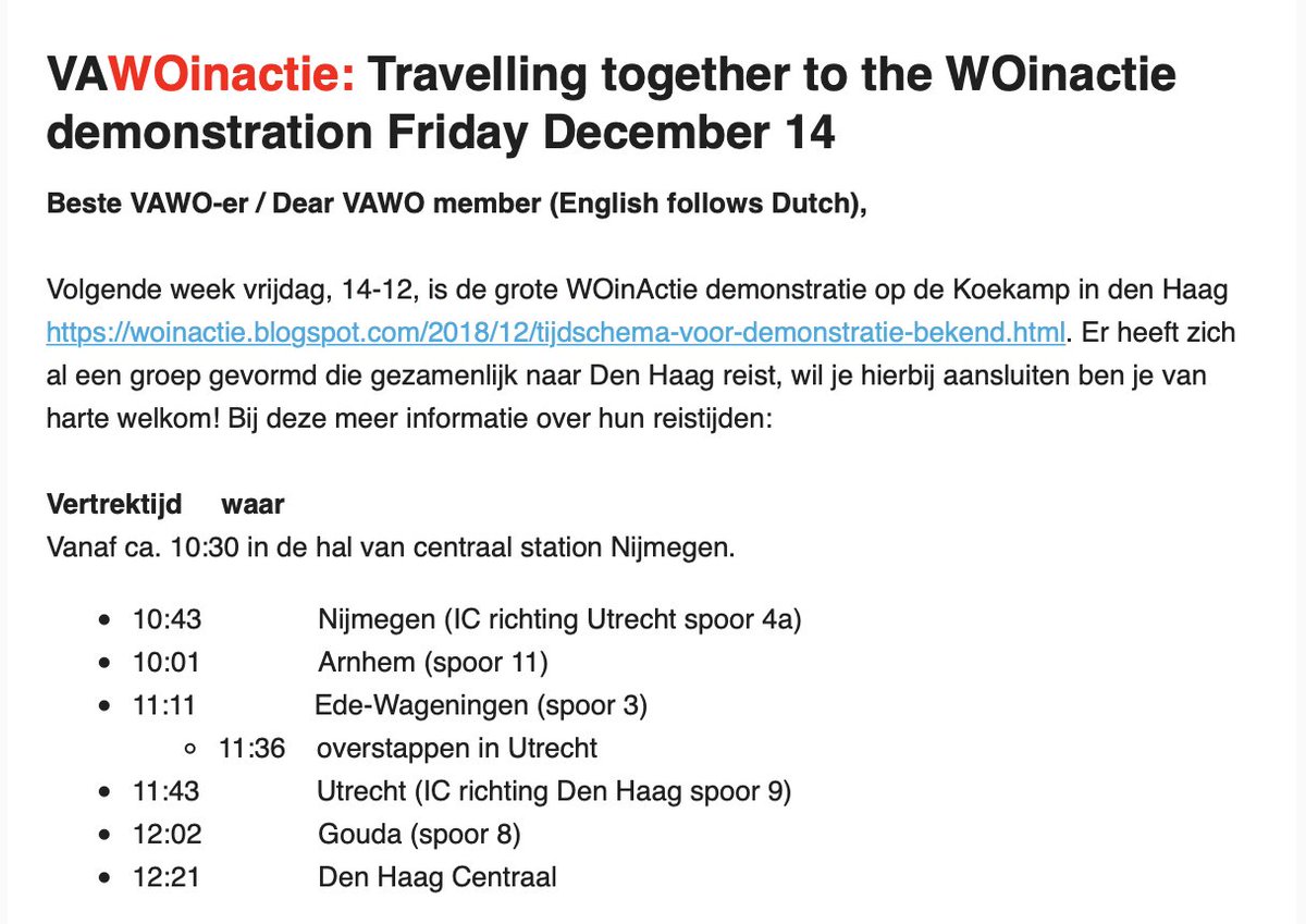 Mike Jetten Radboud Uni Please Join And We Will Travel Together To The Woinactie Demonstration Friday December 14 By Train Meet Greet 10 30 Central Station Nijmegen Dept 1043h Platform 4a