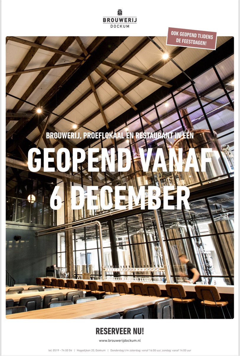Wij zijn open vanaf donderdag 6 december! In Brouwerij Dockum brouwen wij onze speciaalbieren op ambachtelijke wijze. Kom proeven en reserveer nu op brouwerijdockum.nl