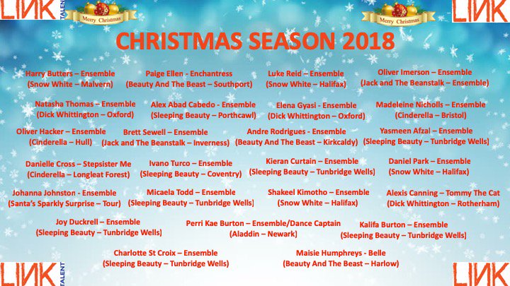_LinkTalent's tweet photo. The LINK Christmas Season has started, (oh no it isn't, oh yes it has!), as our fantastic LINK Urdang clients and amazing LINK PRO clients appear in a range of shows from Aladdin to Santa's Sparkly Surprise all over the UK! #soproud #entertainingchristmasaudiencesallovertheland https://t.co/Sd3MuvNCWQ