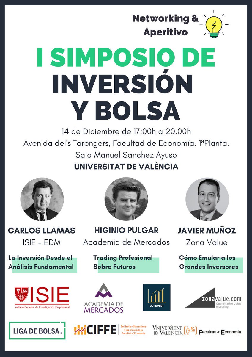 UVinvest_'s tweet photo. Estamos muy contentos de anunciar que el próximo viernes 14 de diciembre celebraremos un simposio de inversión y bolsa en la @UV_EG en la facultad de @FdEconomiaUV a las 17:00
Si estás interesado sigue leyendo!! 👇🏻 https://t.co/UJlukx8bTO