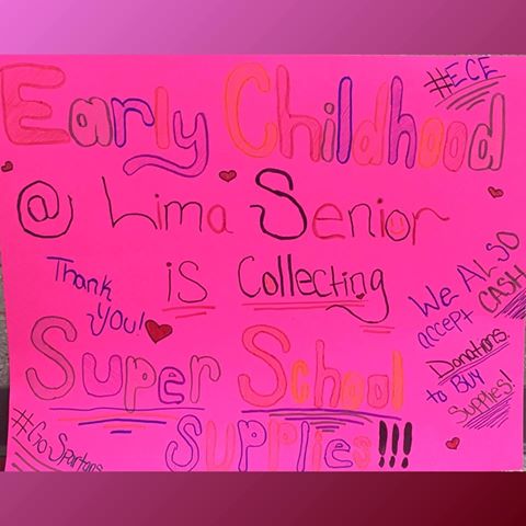LimaCitySchools's tweet photo. Early Childhood Education Program collecting school supplies or cash donations to buy supplies for the district's Back To School Celebration school supply Give Away. 
Students will be at the entrance of the auditorium collecting supplies before concerts tonight and tomorrow. https://t.co/fgP9lYznjI