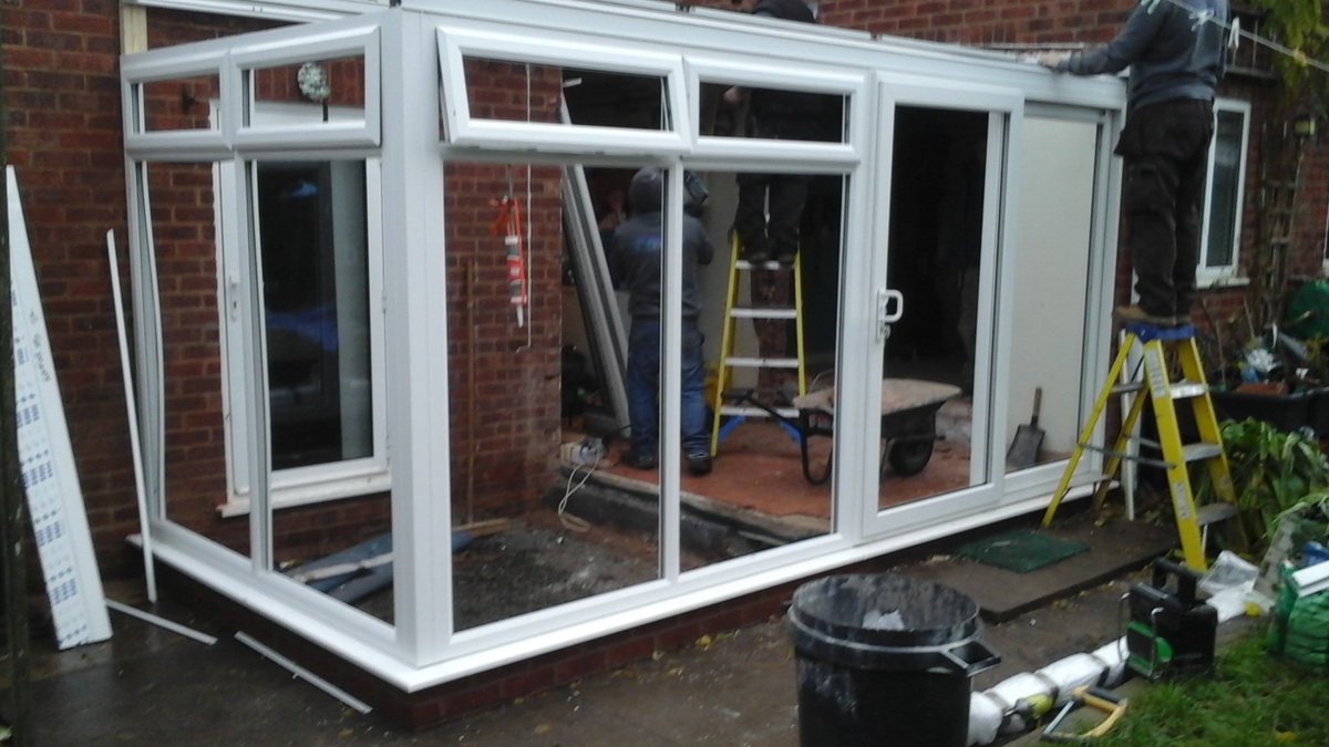 Fusion_Windows's tweet image. Removal of a small sunroom to make way for a larger conservatory