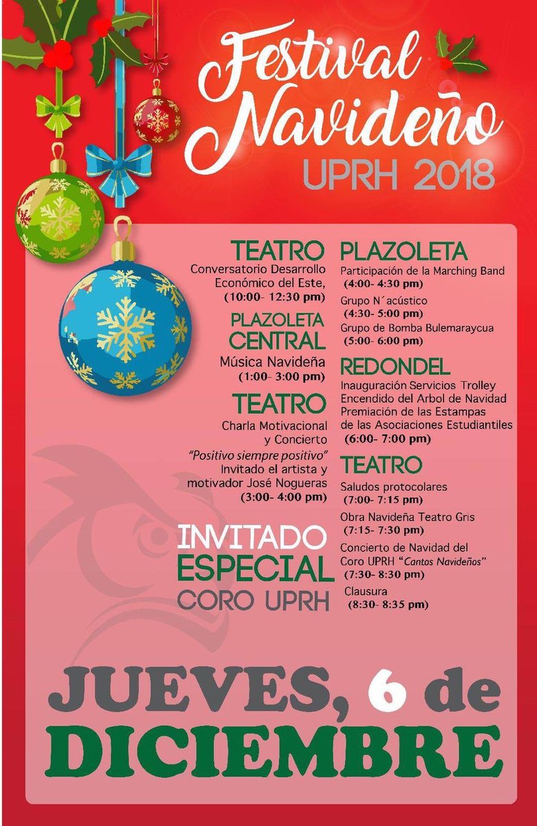 corouprh's tweet photo. 🎶🎄 ¡El Coro UPRH hará su participación en el Festival Navideño 2018! 

•Habrán actividades desde las 10:00am y música navideña desde la 1-8pm. 🎄🎶 https://t.co/JEoh3PIiXm