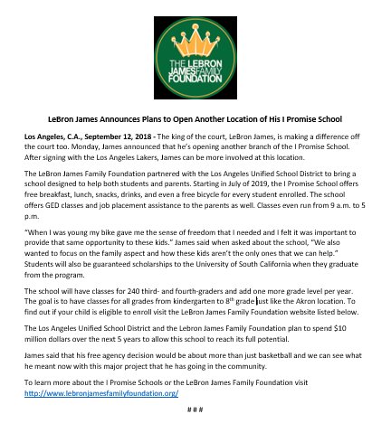 LeBron James Family Foundation tweet media