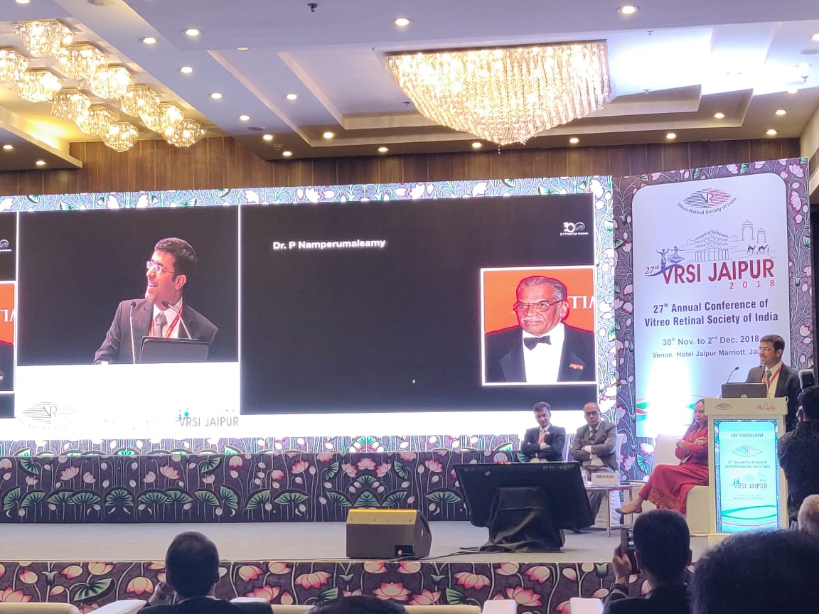 lvprasadeye's tweet photo. Dr Jay Chhablani honoured with #VRSI Vitreo Retina Society of India's inaugural Namperumalsamy Young Researcher Award at their annual #conference in #Jaipur 30 Nov-2 Dec. Dr Chhablani's talk was on Choroidal Imaging Biomarkers https://t.co/G9uJwQzrM3