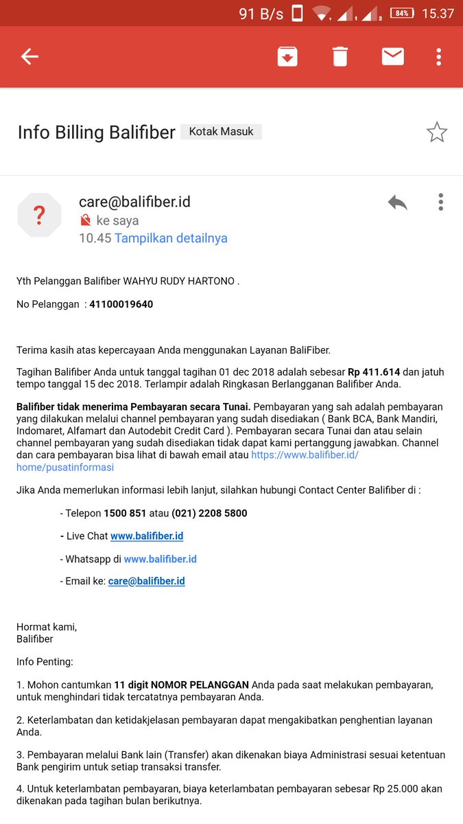 mahkutoromo's tweet photo. @balifiberID 
Kenapa tagihan saya tidak sesuai
Saya paket Kuta 25mbps Rp 199 https://t.co/vrxXALW6JS