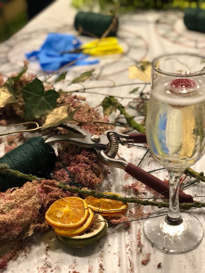 RoseHousePerth's tweet photo. #Christmaswreath making Rose House style in #perth with the Venue #prosecco and #flowers https://t.co/C4kG50xmW0
