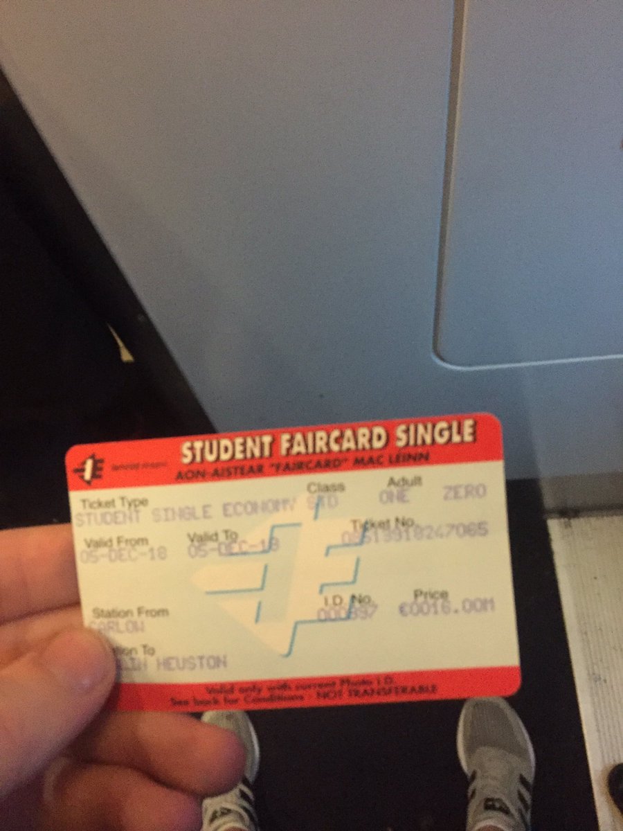 mulhall_lee's tweet photo. Can you explain this @IrishRail ? Single student ticket from Carlow to Dublin €16 yet you market to us? Bus / driving a cheaper alternative? https://t.co/DTUOgMqdLG