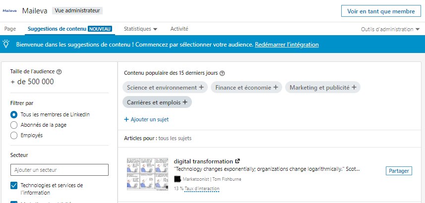 meritonnnnn's tweet photo. Nouveauté : #LinkedIn propose une nouvelle fonctionnalité "suggestions de contenu" pour les administrateurs de pages. Reste à voir si les propositions sont intéressantes ! https://t.co/M6VrsWS7ar