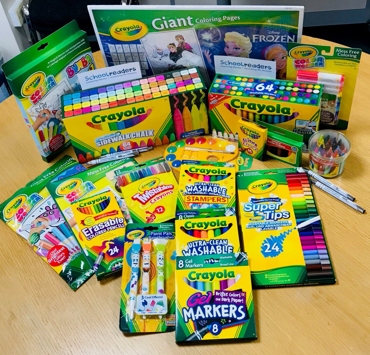 Schoolreaders's tweet photo. To celebrate the opening of our new head office in Bedford, you can #WIN a bundle of goodies donated by #Crayola. To have a chance of winning just LIKE our page, RETWEET this post and COMMENT your favourite book from your childhood using #Schoolreaders 
#WinitWednesday #Charity https://t.co/W1WyYBK6wK