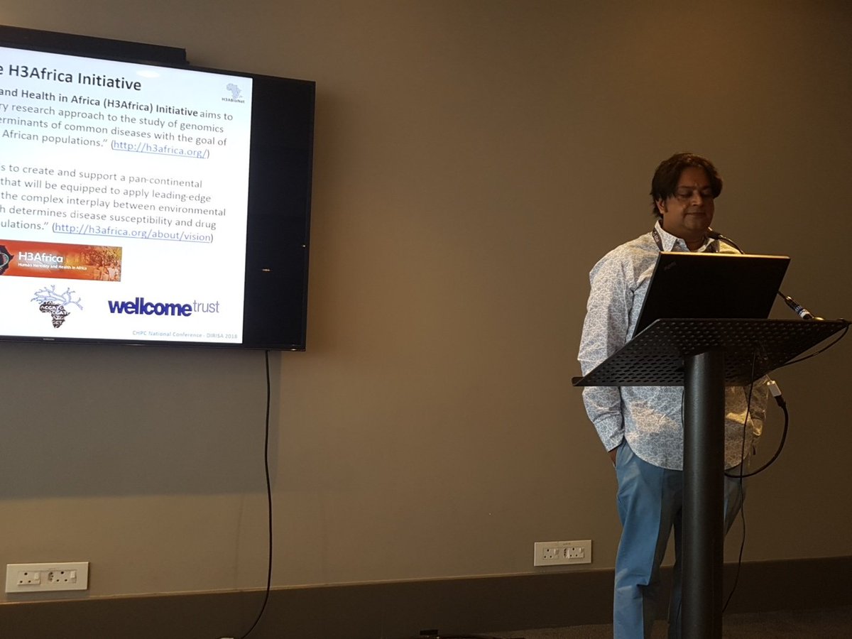 DirisaNicis's tweet photo. #CHPCCONF2018 Dr Sumir Panji of UCT presenting their work done in Genomics research.. #DIRISA #CHPC @UCT_Research @UCT_eResearch https://t.co/Pc56ze6SRf