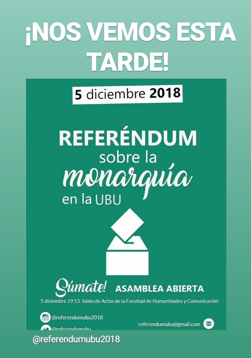 ReferendumUbu's tweet photo. RECORDAMOS QUE ESTA TARDE ES LA PRIMERA ASAMBLEA ABIERTA PARA EL REFERENDUM EN LA UBU Y ORGANIZARNOS

TE ESPERAMOS! https://t.co/NM5kU6XI7k
