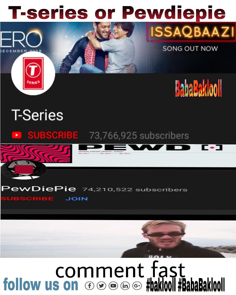 baklooll's tweet image. #commentfast #tseries v/s #pewdiepie