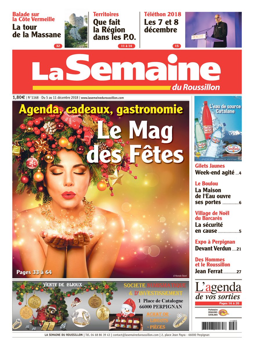 LaSemaineduRous's tweet photo. La Une du numéro 1168 de La Semaine du Roussillon en kiosque et dans nos points de vente du mercredi 5 au mardi 11 décembre 2018 #LSDR https://t.co/MkyYoBwhVQ