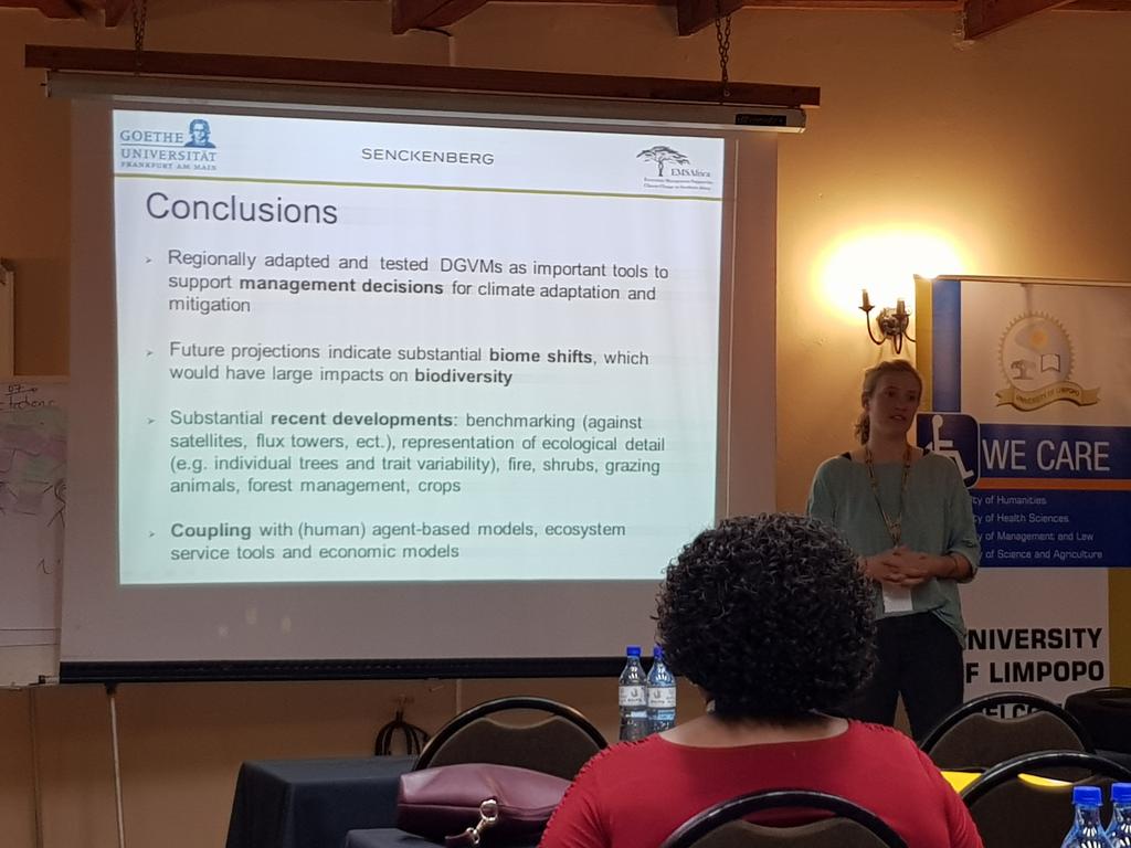 EMSAfrica's tweet photo. DGVMs can be used to support management decisions under climate change, interesting presentation by our own Carola Martens at #GCC2018 https://t.co/g10D8eN5na