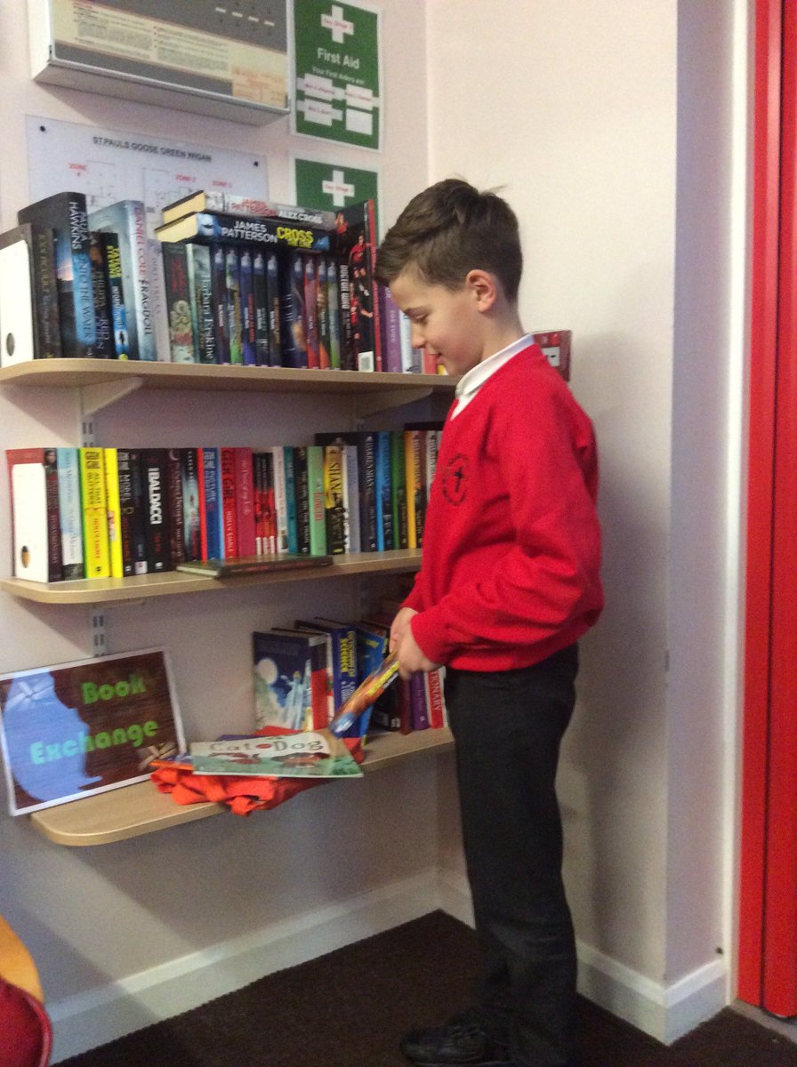 StPaulsCEWigan's tweet photo. This morning before school began we had our first visitor of the day to our book exchange. Well done Cole you did a fabulous job, we hope you enjoy the book you took and a huge thank you for the book you left for the next person to enjoy. #BooksAreFun #OurChildrenAreBrilliant https://t.co/NE6entDlQO