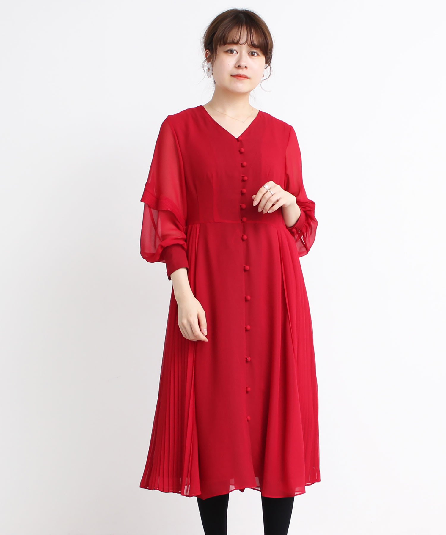 【GANNI】プリーツ ジョーゼット Vネック フリル ミニ ドレス GANNI◇プリーツ ジョーゼット Vネック フラウンス ミニ ドレス