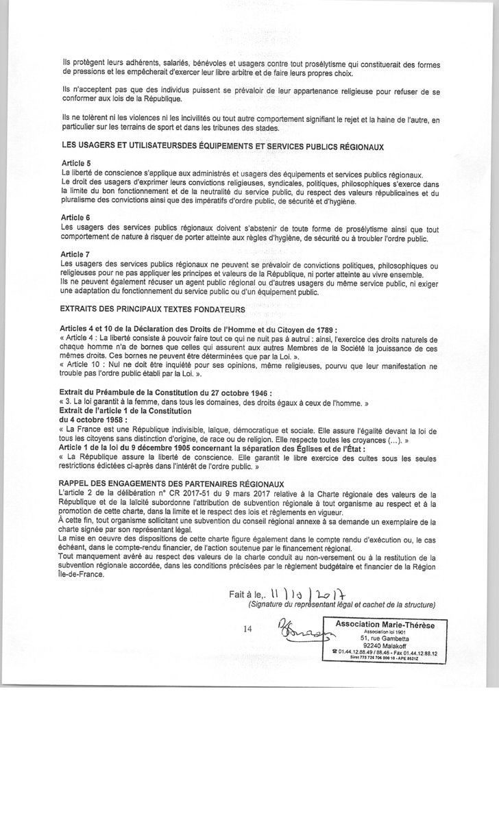 AssoMarieTheres's tweet photo. Respect de la charte régionale des valeurs de la République et de la laïcité par l'Association Marie Thérèse https://t.co/Xg4lcvsIEF