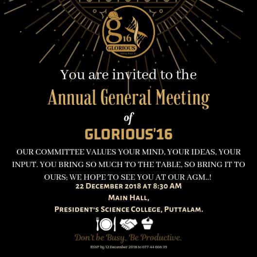 GLORIOUS6TEEN's tweet photo. You are invited to the
Annual General Meeting
Of
GLORIOUS'16
Our committee values your mind.
Your ideas 
Your input
You bring so much to the table.
So bring it to ours
We hope to see you at our AGM
On 22.12.2018
At 8.30AM
in PSC main hall https://t.co/4dJIhthBBt