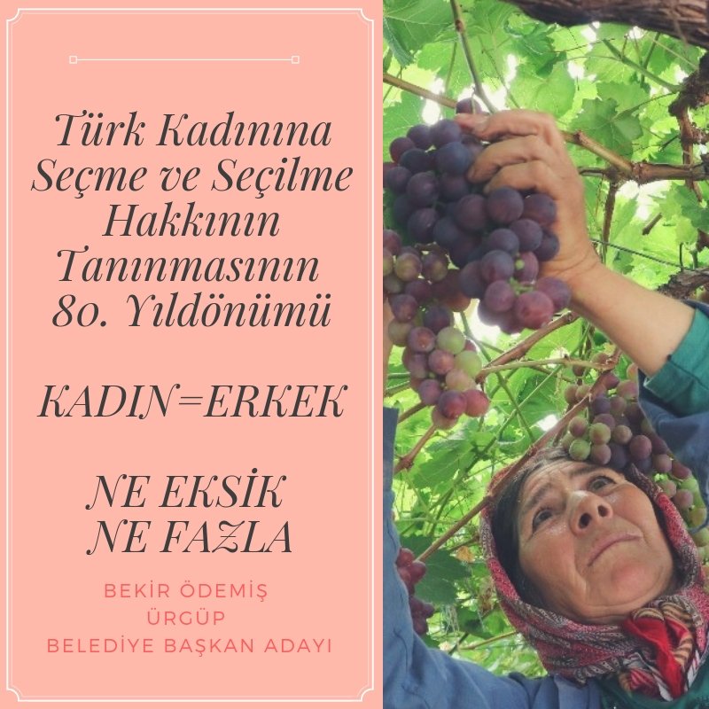 Türk Kadınına Seçme Seçilme Hakkının Tanınmasının 80. Yıldönümü Kutlu Olsun. 
KADIN=ERKEK
NE EKSİK NE FAZLA

#ürgüp #bıraktığımızyerden #bekirodemis #kapadokya
