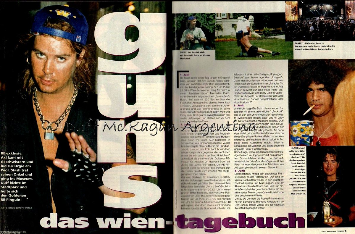 DuffMckaganArg's tweet photo. Rennbahn Express magazine article, Germany 1993.

#DuffMcKagan #Sports #UYItour #SkinnBones https://t.co/2OCDYIyLCc