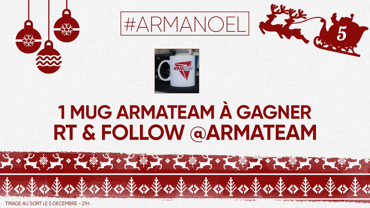 armateam's tweet photo. #ArmaNoel ⛄💫
🗓 Jour 5 du #calendrierdelavent
🎁 1 Mug #ArmaTeam à gagner ! 🍥
➡ RT & follow @armateam
Tirage au sort ce soir à 21h, bonne chance à tous ! 🍀 https://t.co/0JeRnBhUit