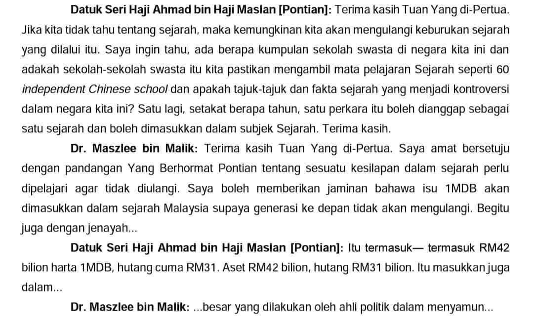 YB Dr <a href="/maszlee/">Maszlee Malik 🏴🇲🇾</a> yang saya hormati. Dah masuk hansard Parlimen. Lebih baik tarik balik kata-kata YB di parlimen daripada berterusan menipu rakyat. Sekadar pandangan.