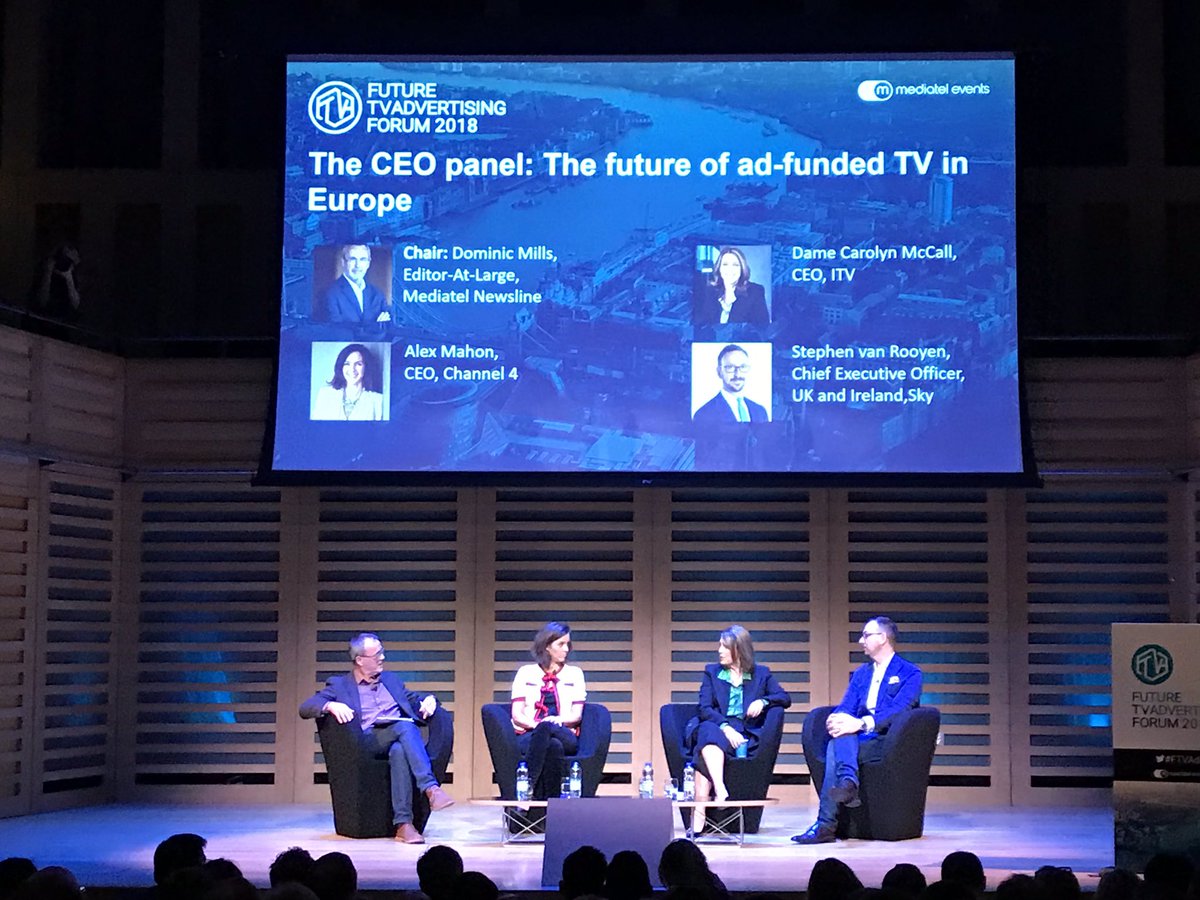 KurzCh's tweet photo. The start to collaboration is communication! Great to see the leaders of @Channel4 @ITV and @SkyUK on stage together! #futuretvads @MediatelNews https://t.co/tmKlWaF12o