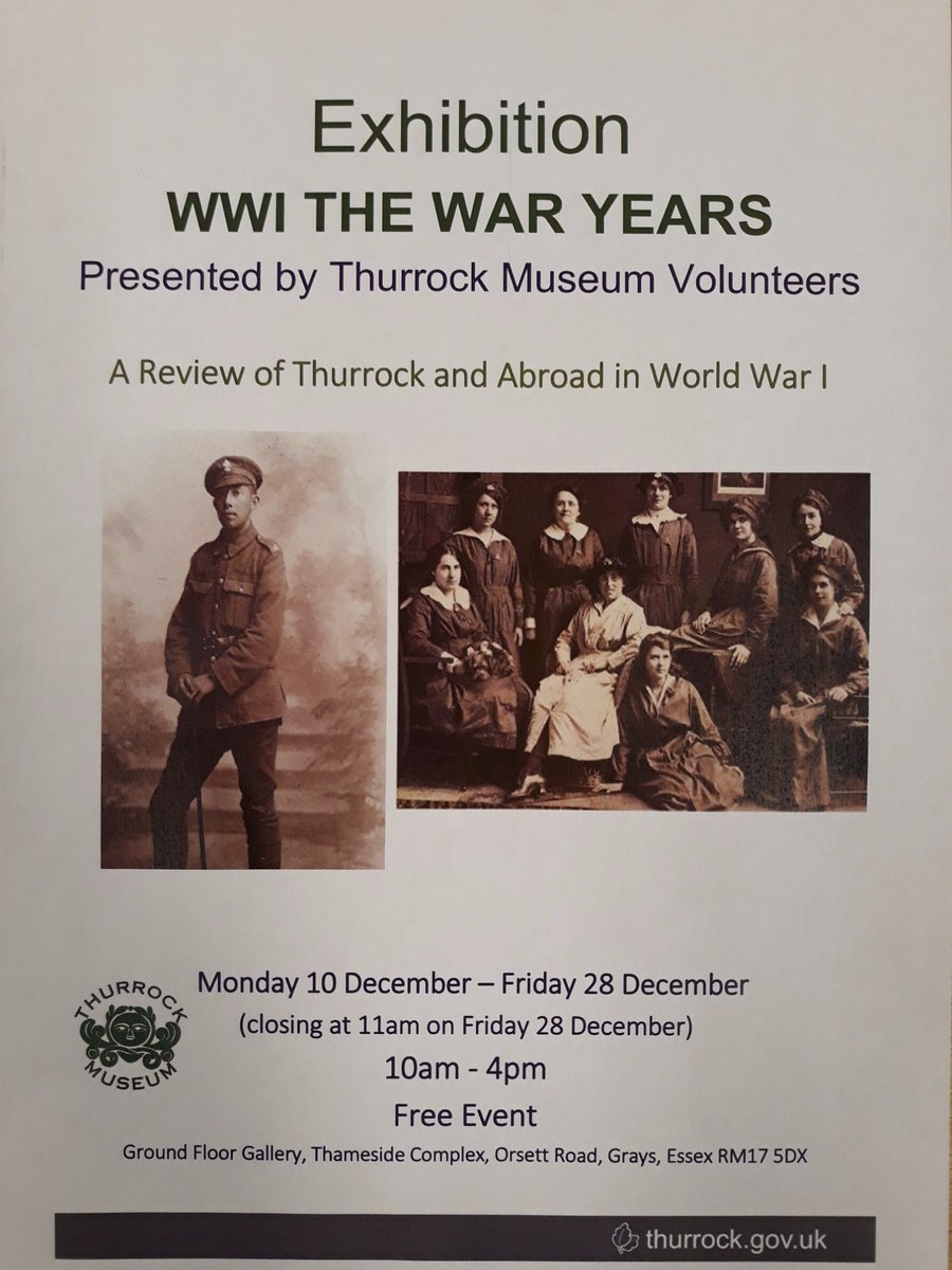Thurrock Museum Volunteers' next exhibition will review World War one at home and abroad charting main events and prominent people. Opening Monday the 10th in the ground floor gallery space of the Thameside Theatre. This is a FREE exhibition
