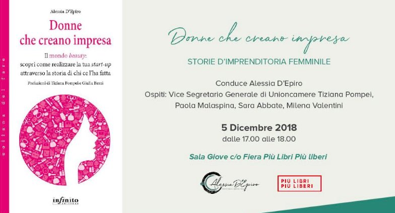 Oggi a @piulibri18, Fiera nazionale della piccola e media editoria, dalle ore 17.00 presentazione del libro 'Donne che creano impresa' di Alessia D'Epiro <a href="/infinitoed/">Infinito edizioni</a>, storie di #ImprenditoriaFemminile. Interviene il vice segr gen <a href="/Unioncamere/">Unioncamere</a> <a href="/tiziana_p61/">tiziana pompei</a> bit.ly/2Cm80rM