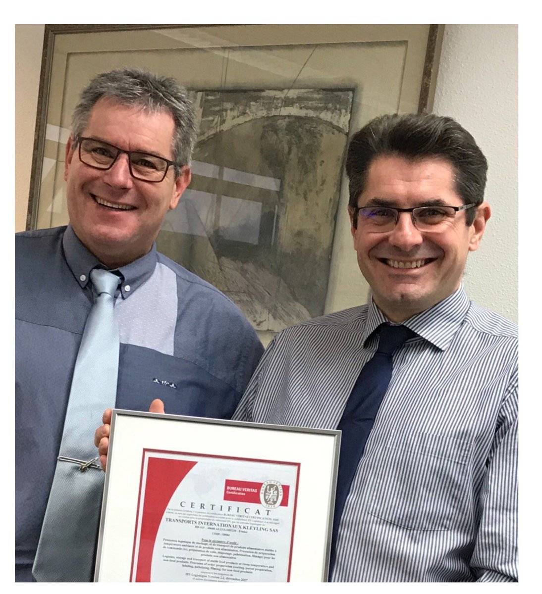 L'#Astrien KLEYLING reçoit la version 2.2 de la #certification IFS LOGISTIQUE, après le renouvellement de son audit, il obtient un score de 97.12%.
Soit une augmentation de 10% par rapport à l'année dernière !

<a href="/AstreTL/">Groupement Astre</a> félicite les transports KLEYLING ! 
#logistique #HighLevel