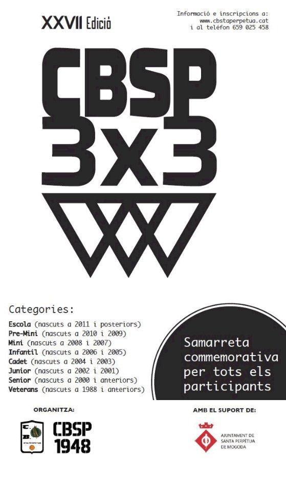 avuiaSPM's tweet photo. Demà DS #29DES durant tot el dia al #PavellóSPM

XXVII 3x3 Bàsquet.

Org.: @CBSantaperpetua amb el suport de l'@ajuntamentSPM - Regidoria d'Esports

https://t.co/jqcBI22fSn https://t.co/7OJPJ7WDuY