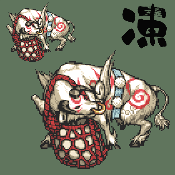 🐮凍神：吹雪 🐾#OKAMI #大神 #ドット絵 #pixelart
