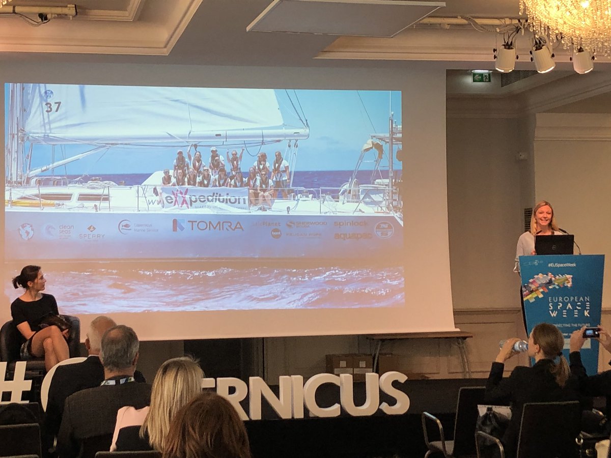 CMEMS_EU's tweet photo. .@emilypenn & her amazing #women team -w our support- set up their 11th mission sailing #Hawai to #Vancouver last summer, looking4 #plastic accumulation, studying it main feature & try 2 understand where it comes from in order 2 STOP the #PlasticInvasion in #ocean! #EUSpaceWeek https://t.co/2nerO9VJkv