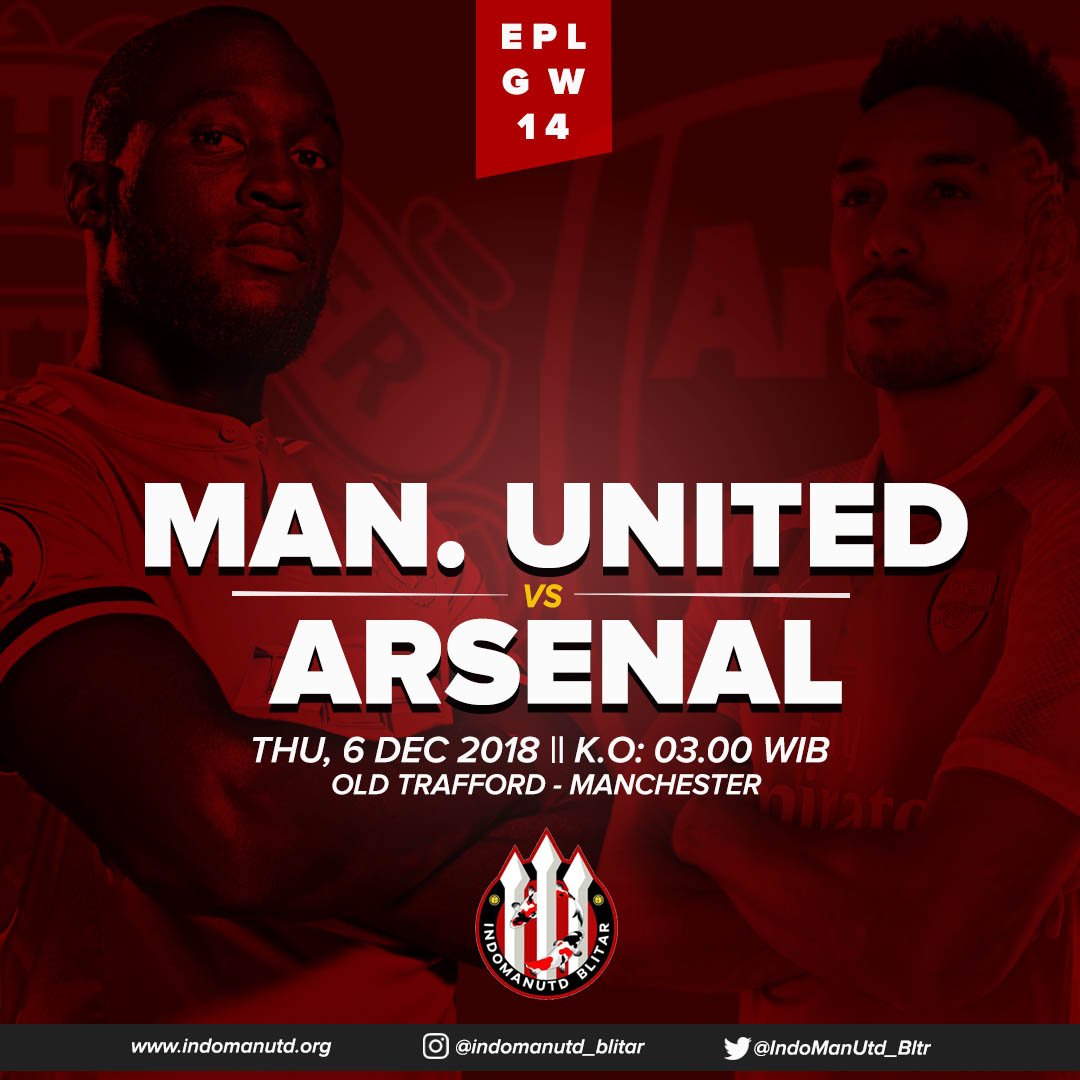 DON'T MISS IT
MIDWEEK SUPER BIGMATCH

🏆 PREMIER LEAGUE MATCHDAY 14
⚽ #MUFC x ARSENAL
🏟️ Old Trafford, Manchester
🗒️ Thu, 6 December, 2018 
🕙 K.O: 03.00 WIB
📺 beIN Sport 1 &amp; RCTI

#WEAREUNITEDID #YOUC1000ISOTONIC #INDOMANUTD