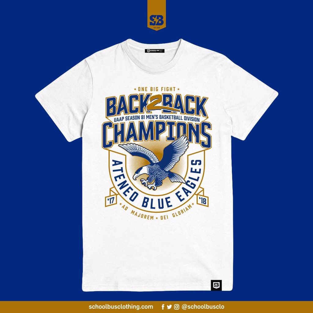 SchoolBusClo's tweet photo. Congratulations to the Back2Back UAAP Men's Basketball Division Champions – Ateneo Blue Eagles!

Grab your SBC champ shirt at the Ateneo LS Bookstore. Also available online.

Await our champ shirt giveaway promo!

#OneBigFight  #OBF  #BEBOB
#UAAPFinals  #UAAPSeason81Finals https://t.co/I5l4SX0QgP