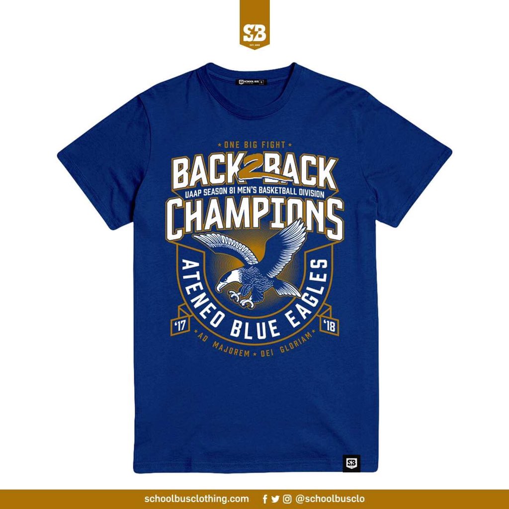 SchoolBusClo's tweet photo. Congratulations to the Back2Back UAAP Men's Basketball Division Champions – Ateneo Blue Eagles!

Grab your SBC champ shirt at the Ateneo LS Bookstore. Also available online.

Await our champ shirt giveaway promo!

#OneBigFight  #OBF  #BEBOB
#UAAPFinals  #UAAPSeason81Finals https://t.co/I5l4SX0QgP
