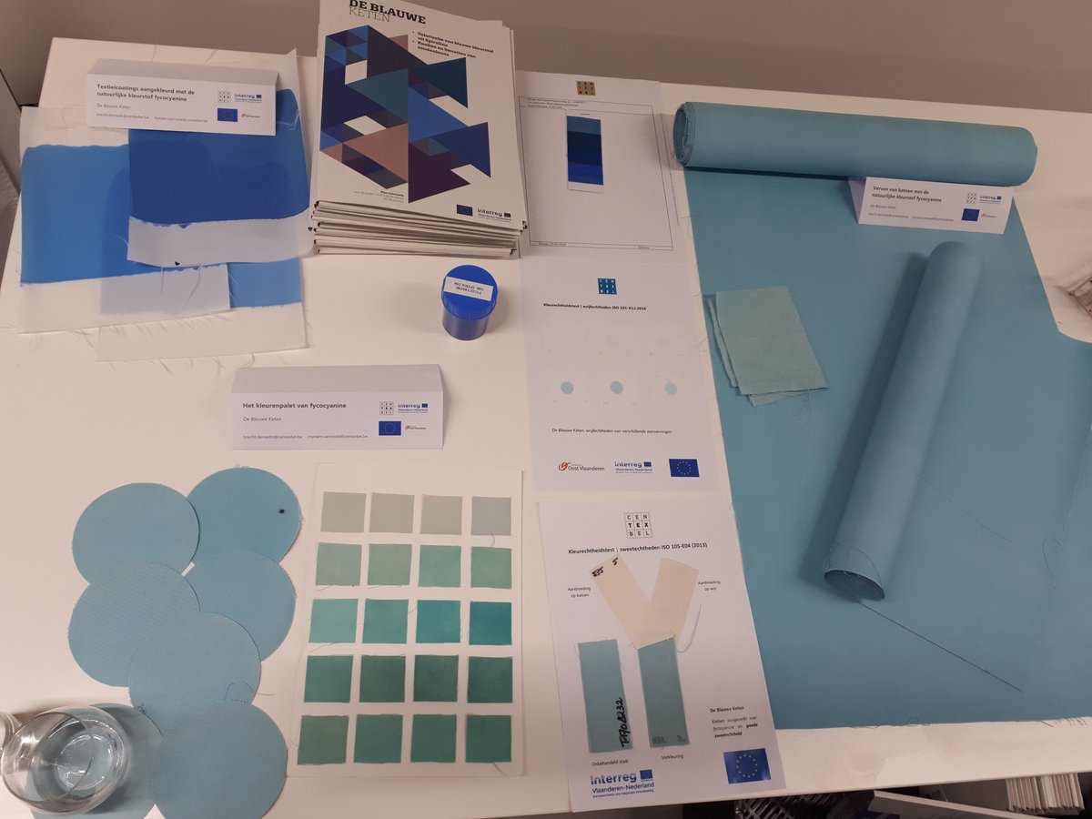 Bioref_Cluster's tweet photo. These vibrant blue shades are a #bioproduct obtained from an #algae 🌱and can be used in multiple applications 🧁🍸📦👕They are the result of #TheBlueChain project that just came to an end. 👉 https://t.co/0HqWxi4I2C @InagroBeitem @interregeurope @ResearchUGent https://t.co/WgBUMfUf8Q