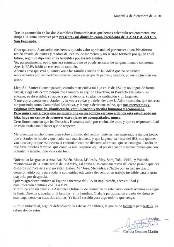 Adjuntamos Acta de Junta Extraordinaria celebrada con carácter de urgencia, al comunicar cuatro miembros de la Junta su dimisión.
 Se aplaza a una Junta posterior la resignación de cargos, ya que quedan vacantes los puestos de Presidenta/e y Secretario/a.  #AMPAIESSanfer