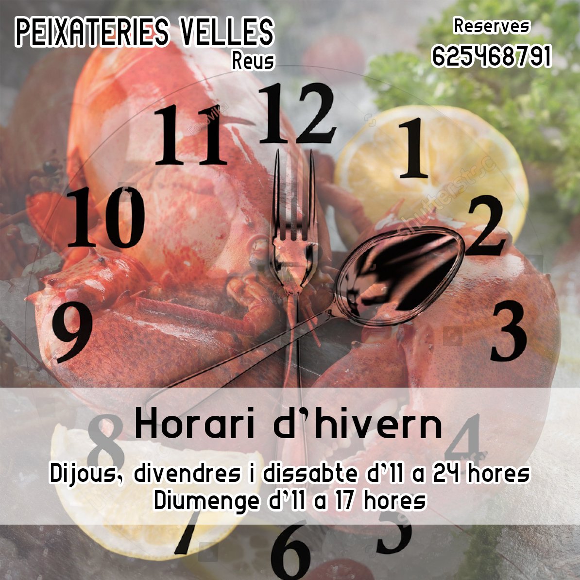 ⏰ HORARI D'HIVERN:
Dijous, divendres i dissabte d'11 a 24 hores.
Diumenge d'11 a 17 hores.
Us esperem!
Reserva la teva taula (grups, empreses, aniversaris...):  
📞625468791

#peixateries #peixaterieshorari #peixateriesvelles #turismereus #amicsdereus #gastronomiareus #foodreus