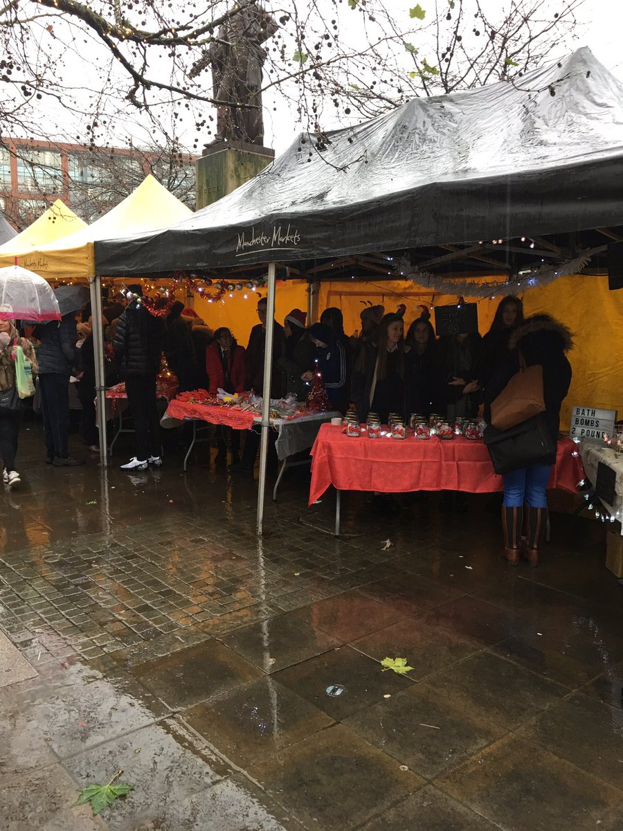 YE_NW's tweet photo. A wet day in Manchester isn’t keeping our #yecompany teams away. Come down and show them your support. Lots of Christmas gifts available #piccadillygardens https://t.co/pB1GSKNbQd
