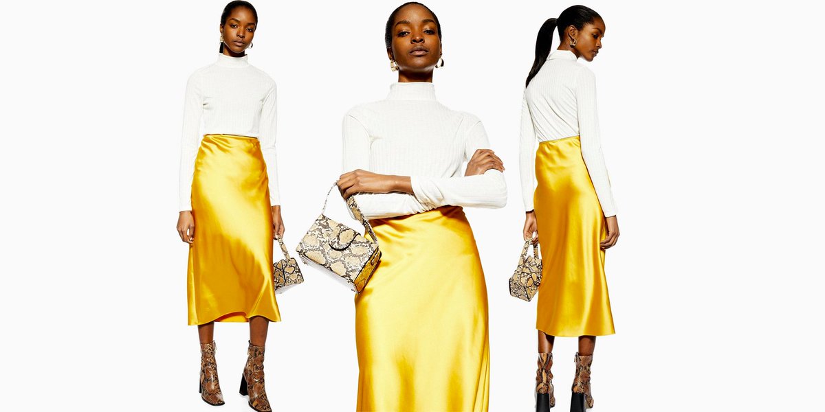yellow satin skirt uk