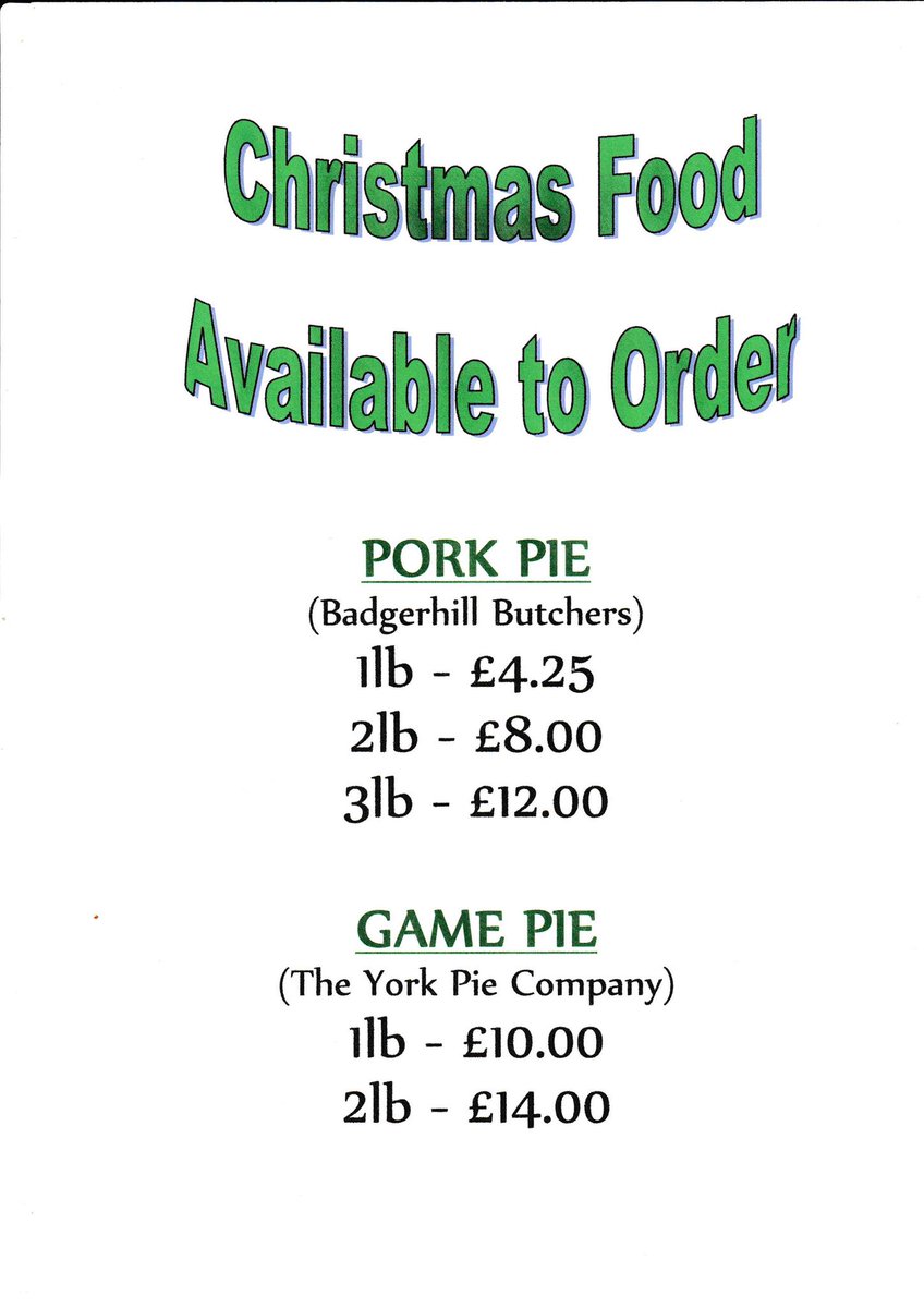 MairsDeli's tweet photo. Just to remind you that we are taking orders for Christmas food (meat &amp; cheese platters, pork pies, game pies, Christmas cakes and mince pies). We will open on Christmas Eve from 10-12 for collection only. Pop in or ring if you wish to place an order. https://t.co/6uNVSd4uWj