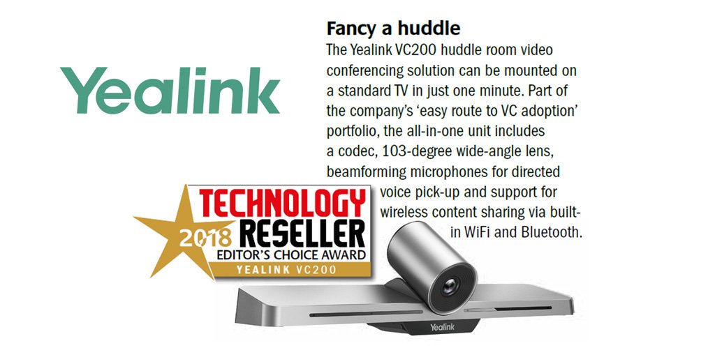 Great recognition from <a href="/techreselleruk/">Technology Reseller Magazine</a> regarding our #vc200 #videoconferencing solution for #huddleroom - for further details regarding all of our VC solutions, contact @Yealink_SfB